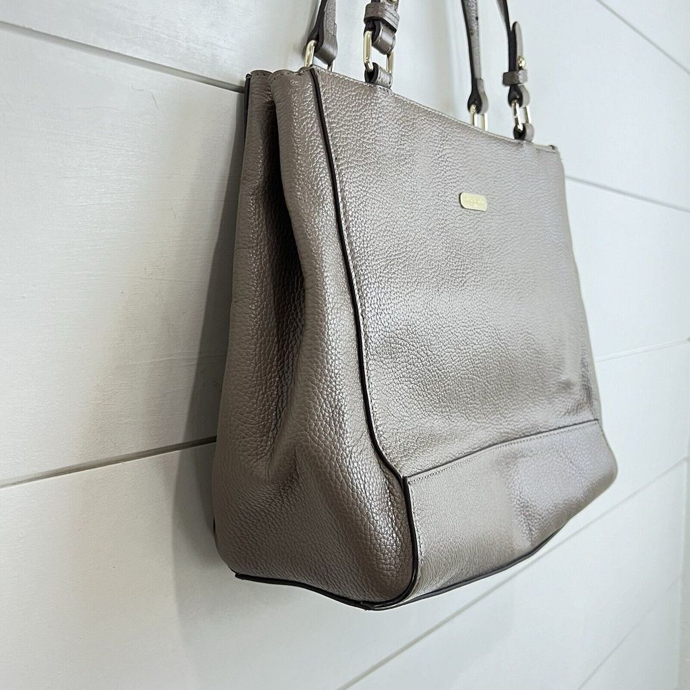 PIERRE CARDIN Pebbled Leather Shoulder Bag Taupe Medium